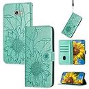 SATURCASE Case for Samsung Galaxy A5 2017, Sunflower Embossing PU Leather Flip Magnet Wallet Stand Card Slots Hand Strap Protective Cover for Samsung Galaxy A5 2017 (HE-Green)