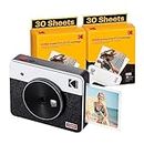KODAK Mini Shot 3 Retro 4PASS 2-in-1 Instant Camera and Photo Printer (3x3 inches) + 68 Sheets Bundle, White