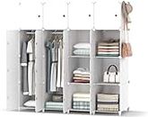HOMIDEC Kleiderschrank, Tragbarer Regalsystem, 16 Würfel Schrank aus Kunststoff mit 3 Kleiderstange, Schlafzimmerschrank kleiderschrank Weiss für Schlafzimmer (Ganz Weiß)