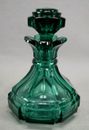 Bohemian Panel Cut Teal Green Victorian Glass Perfume / Cologne Bottle C. 1840s