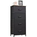 Somdot Tall Chest of Drawers for Bedroom with 4 Drawers, Storage Unit with Removable Fabric Bins for Wardrobe Closet Bedside Nursery Laundry Living Room Entryway Hallway, Black/Rustic Brown