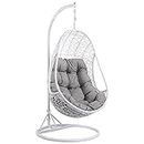 Yaheetech Rattan Egg Swing Chair, Garden Swing Chair Patio Hanging Chair Indoor/Outdoor with Soft Cushion Armrest Design White