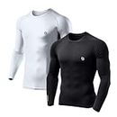 Sportinger 1 or 3 Pack Men's Cool Dry Short Sleeve Compression Shirts, Sports Baselayer T-Shirts Tops, Athletic Workout Shirt (XL, Black&White)