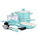 GreenLife Soft Grip Healthy Ceramic Nonstick 12 Piece Cookware Pots and Pans Set, PFAS-Free, Dishwasher Safe, Turquoise