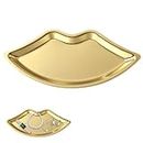 Storage Tray Stainless Steel Vanity Tray Lip Shape Jewelry Tray Ornaments Plate Solid Color Bathroom Tray Countertop Organiser Plate for Cosmetics Trinket Jewelry Key Towel Candles Perfume (gold)