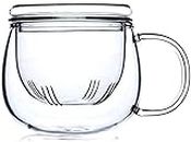 KONAMO Glass Tea Cup with Infuser 12 OZ, Borosilicate Glass Mug, Durable Heat Resistant Suitable for Tea, Beverages, Ice Coffee