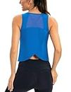 ICTIVE Workout Crop Tops for Women Yoga Tee Cropped Cross Sleeveless Gym Mesh Back Running Tank Mesh Back Muscle Shirts Royal Blue XL