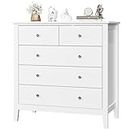 FOREHILL Bedroom Chest of Drawers White Sideboard 5 Drawers Storage Cabinet Cupboard Unit Bedroom Furniture 40x80x80cm