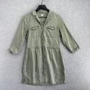 Old Navy Shirt Dress Womens Size XS Green 3/4 Sleeve Collared Lyocell Knee