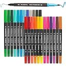 FIXSMITH Dual Brush Marker Pens - 24 Colored Art Markers, Fine Point & Brush Tip Water Based Markers, for Kids Adult Coloring Books Bullet Journals Planners, Note Taking Sketching Drawing Art