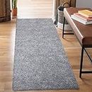 carpet city Shaggy Tapis de salon/de couloir, à poils longs, motif uni, gris, 80 x 300 cm, doux et moelleux, moderne, convient également à la chambre à coucher