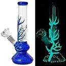 10inch Tall Fluorescence Glass Bong Cool Recycle Oil Rigs Smoking Illuminate Bongs Water Pipe (Blue)