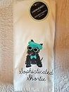 Cynthia Rowley Set of 2 Kitchen Towels Cotton Scotty Dog with Teal Hat and Sunglasses