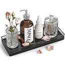 Focusonit Oak Bathroom Tray for Counter, 11" Wooden Vanity Tray for Perfume Makeup Candle, Kitchen Sink Countertop Organizer for Soap Dispenser Sponge Holder, Toilet Tank Coffee Table Bar Tray Black