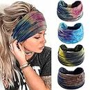 Achieer Headbands for Women,4 Pack Fashion Ladies Wide Head Bands Elastic Hair Band Knoted Turban Non Slip,Sport Sweat Headband for Yoga,Running