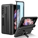 HWeggo for Samsung Galaxy Z Fold 3 Case with S Pen Holder and Magnetic Kickstand,Samsung Z Fold 3 Case with Front Screen Protector,Hard PC Shockproof Anti-Scratch Hinge Coverage Protective Cover