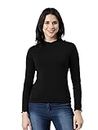 TWIN BIRDS Stylish Black Coloured High Neck Cotton Frill Tees/T-Shirt/Tops with Full Sleeves for Women - (S)