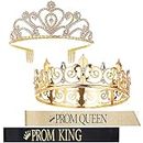 4 Pcs Prom King and Queen Crowns with Sashes Set King Crowns for Men Shiny Satin Sash Rhinestone Crystal Crown Tiara for Women King Queen Tiara Sash for Wedding Birthday Party Graduation Halloween