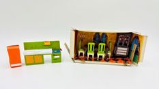 Set of Vintage Miniature Doll House Furniture Pieces Dinning Table Kitchen Hutch