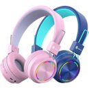 iClever 2 Pack Bluetooth Kids Headphones, Colorful Lights LED Kids Wireless