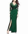 MISSMAY Women's Vintage Floral Lace Ruffle Half Sleeve Evening Party Formal Long Dress (Small, Dark Green)