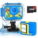 MOREXIMI Kids Camera Waterproof, Underwater Digital Camera for Kids, Selfie Flip Screen, Sport Outdoor Toys, Christmas Birthday Gifts for 3 4 5 6 7 8 9 10 11 12 Years Old Boys Girls, 32GB Card (Blue)