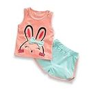 HUMPU Summer Baby Girls Clothes Set 100% Cotton Kids Clothes Vest Tops and Shorts 2 PCS Set For Princess Kids (Orange Color) Size-6-12 Month