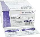 Alcohol Prep Pad by STEVENS | Sterile Wipes | Medium Size | 2-Ply Cotton 70% Isopropyl Individually Wrapped (200 Pads)
