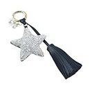 NLYNX Sparkly Crystal Rhinestone Pentagram Keychain Fashion Leather Tassel Pearl Keyring for Women Car Keys Bag Charms