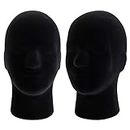 Hedume 2 Pack Mannequin Head Stand Model, Foam Black Velvet Male Wigs Display Model, Mannequin Manikin Head for Wig, Hat, Glasses
