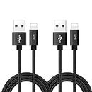 RoFI Compatible Phone Cable, [2Pack] 4FT Nylon Braided Fast Charging USB Cord Replcement for Phone X 8 8 Plus 7 7 Plus 6s 6s Plus 6 6 Plus 5 5S 5C SE Pad Air Mini and More (2 Pack Black, 4 FT)