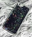 ORAS Liquid Glitter Bling Quicksand Gel Transparent Waterfall Girlish Soft Silicone Mobile Phone Back Case Cover for Apple iPhone 6s / iPhone 6 (Black)