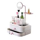 Gion Stylish Beauty Care Multi-Functional Plastic Cosmetic Jewelry Drawer Box Container Storage Holder, Makeup Organizer with Rotatable Mirror,