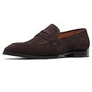 Ninepointninetynine Men's Loafers Pointed Toe Cowhide Suede Genuine Leather Penny Shoes Anti-Slip Flat Heel Resistant Prom Fashion Slip On (Color : Marron Oscuro, Size : 44 EU)