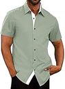 JMIERR Men's Casual Button Up Shirts Wrinkle-Free Golf Shirts Men Summer Loose Short Sleeve Business Slim Fit Dress Shirt Muscle Shirts for Men Spring Beach Shirts Solid,CA 50(2XL),Green