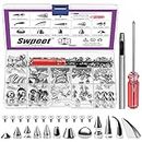 Swpeet 96 Sets 12 Styles Silver Mixed Shape Spikes and Studs Metal Screw Back Bullet Cone Studs and Spikes Rivet Leather Rivets Kit with Install Tools for DIY Craft Leather Craft Repairs Decoration