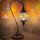 Yarra-Decor Turkish Moroccan Lamp with Bronze Base 3 Color Options Handmade Swan Neck Tiffany Mosaic Glass Bedside Lamps for Bedroom (LED Bulb Included)(5)