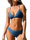 CUPSHE Bikini Set for Women Two Piece Swimsuits V Neck Low Rise Crisscross Back Self Tie Spaghetti Straps,M Steel Blue