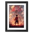 TenorArts Monkey D Luffy Framed Poster One Piece Anime Poster Wall Painting with Black Wooden Texture for Living room Bedroom Office - Wall Painting/Hanging (12inches x 9inches)
