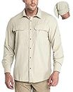 33,000ft Men's Long Sleeve Shirt Sun Protection Shirt UPF 50+ UV Quick Dry Cooling Fishing Shirts for Travel Safari Camping Hiking, Light Khaki L