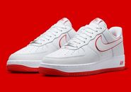 Nike Air Force 1 '07 White/Red Stitch Men Size US 9-13 Classic Casual Shoes New✅