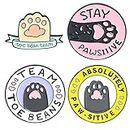 ROFARSO Cute Enamel Pins Cat Paw Shape Brooch Pin with Cat Slogan Stay Pawsitive and Toe Beans Team Cute Animal Pattern Lapel Pin Accessory for Backpacks Badges Clothing Bags Jackets