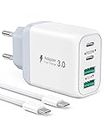 Cargador USB, Avatcen 40W 4Port QC+PD 3.0 USB Fast Charger con USB C Charging Cable 2M, Multiple Fast Charger Plug for iPhone 15/15 Pro/15 Pro Max/15 Plus/14, Watch Series, Samsung Galaxy Phone/Tablet