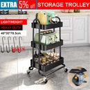 Kitchen Trolley Cart Utility Portable Storage Rack Shelf Organiser 3 Tiers Black