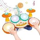 Kids Drum Set Baby Drum - 4 Beats Flash Light Toddler Drum Set with Microphone, 10 in 1 Baby Drum & Piano Set Without Drumsticks, Musical Instruments Birthday Gifts for Boys and Girls 6 to 12 Months
