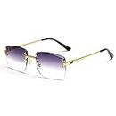 kachawoo Gradient Lens Metal Sunglasses Rimless Square Blue UV400 Brown Women Frameless, Gold With Grey, Medium