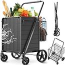 Shopping Cart for Groceries,Jumbo Upgraded Grocery Cart with Waterproof Liner, 360° Rolling Swivel Wheels and Double Basket, Heavy Duty Folding Shopping Cart for Shopping Laundry-Hold Up to 340 LBS