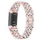 RuenTech Compatibile con Fitbit Charge 4 / Charge 3, cinturino di ricambio in metallo, da uomo e da donna, in acciaio inox (rosa)