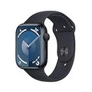Apple Watch Series 9 [GPS, 45 MM] - Carcasa de Aluminio Medianoche con Banda Deportiva de Caucho Medianoche, M/L (Reacondicionado)