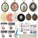 4 Packs Embroidery Kit for Beginners, Shynek 26 Pcs Mini Cross Stitch Kits Includes Stamped Embroidery Clothes with Flowers Pattern Embroidery Necklace Pendant Embroidery Hoops and Necklace Chains